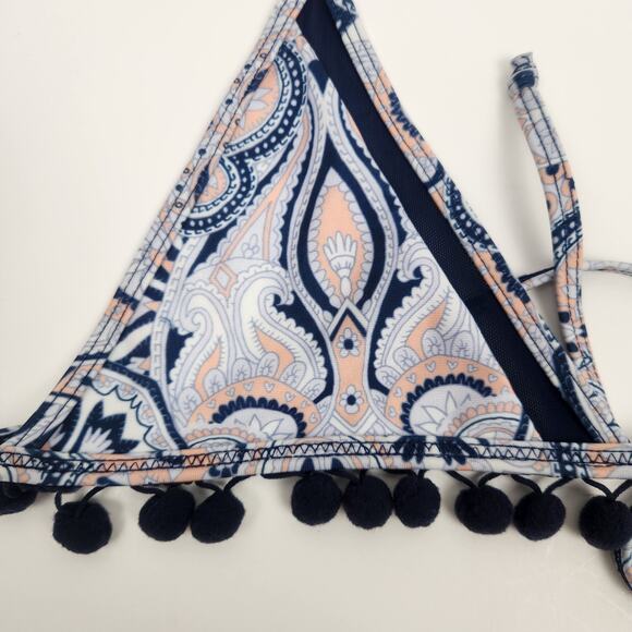Tularosa Nina Bikini Top Blue Pom Pom Size Small NWT Triangle - Picture 3 of 6